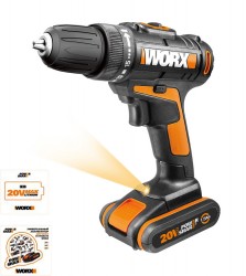 Дрель-шуруповерт аккумуляторная WORX WX101, 20В, 1.5Ач x2