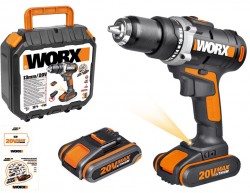 Дрель-шуруповерт аккумуляторная WORX WX183.1, 20В, 50Нм, 2Ач x2, кейс